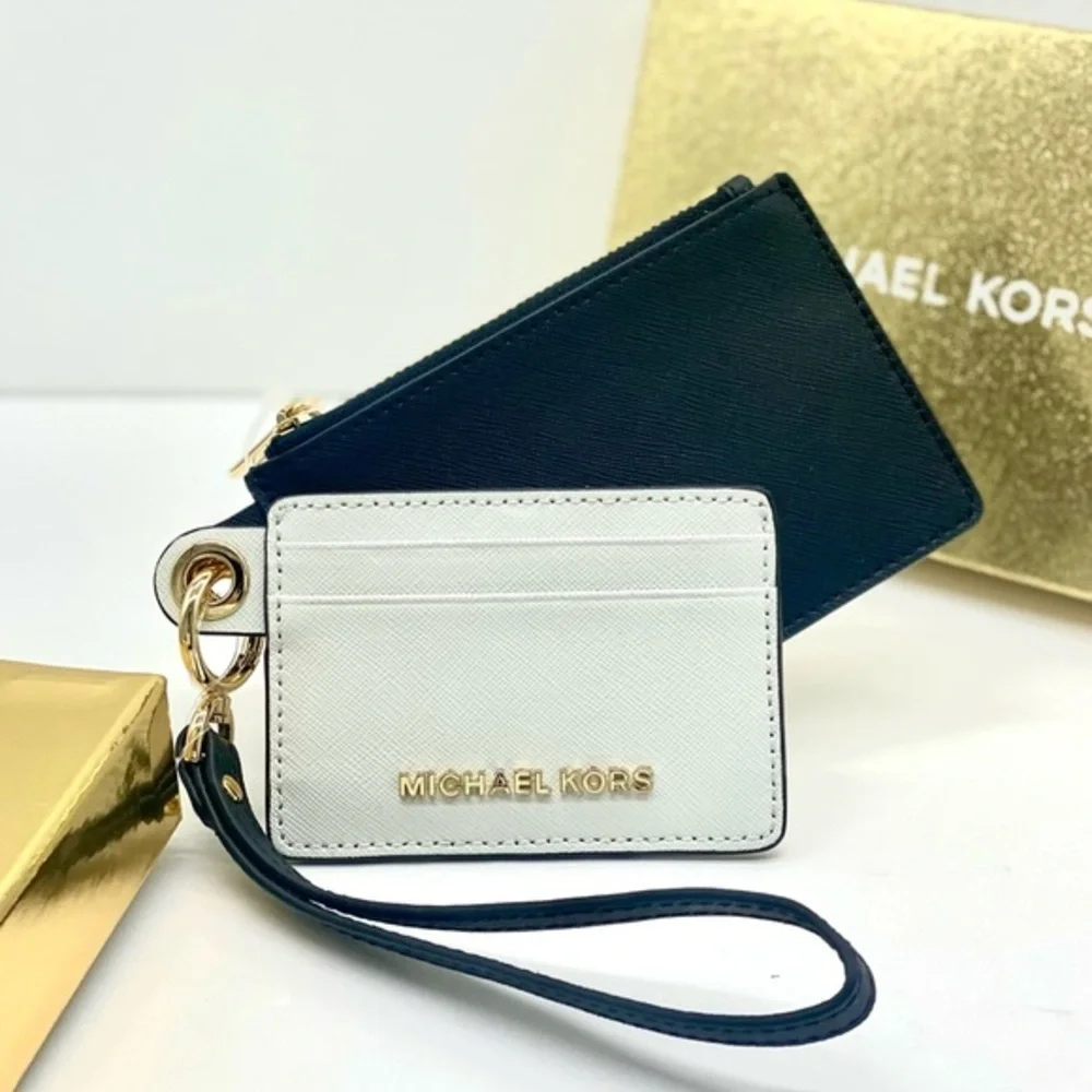 MICHAEL KORS GIFTABLES SM Wallet CARD CASE DUO LEATHER BLACK & White